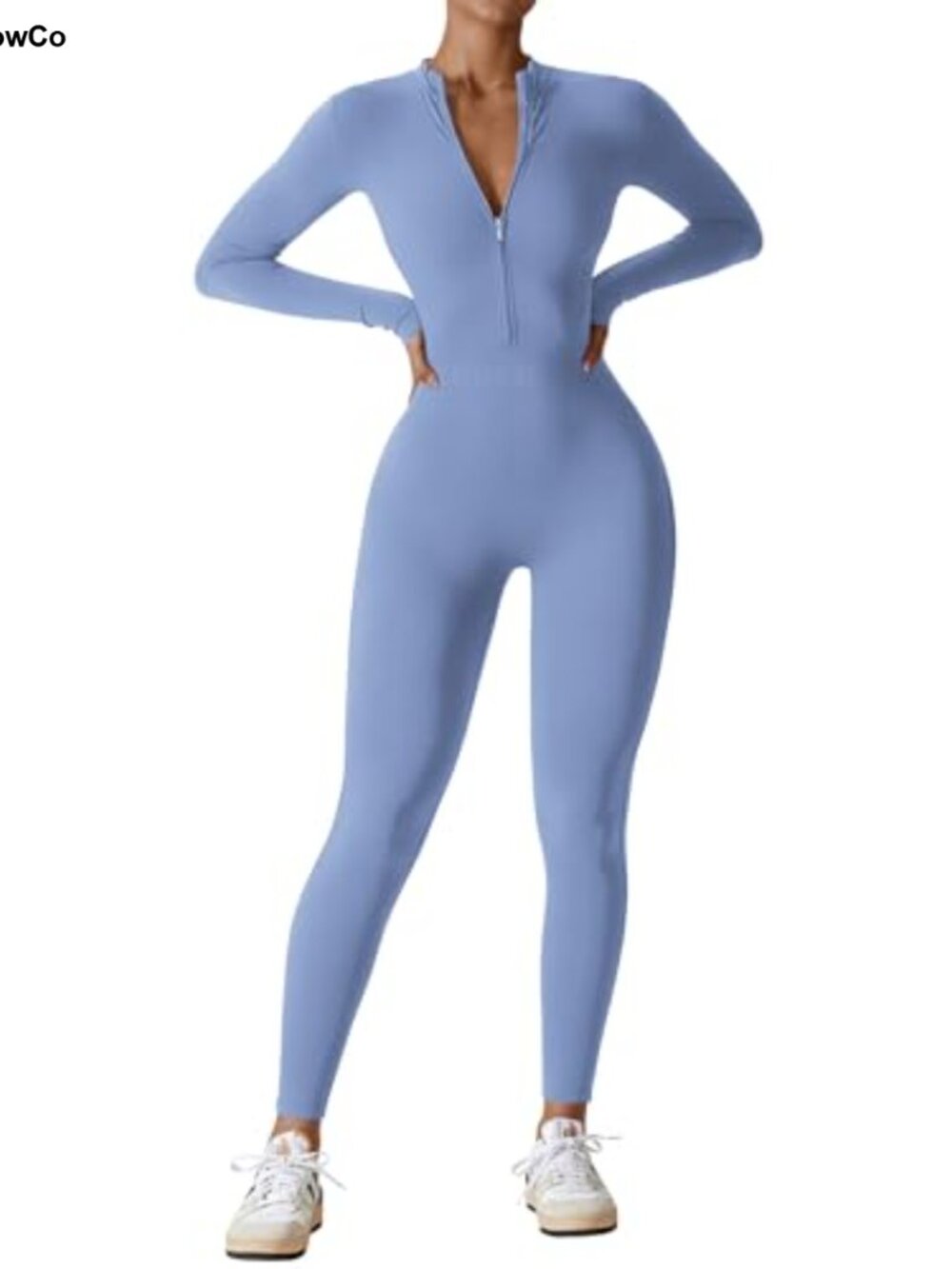 Women's Long Sleeve Zip Up Workout Jumpsuit Bodycon One Piece Romper